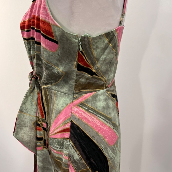 NWT Jason Wu Abstract Print Linen Blend Faux Wrap Midi Green & Pink Dress Size 4 - Picture 4 of 15